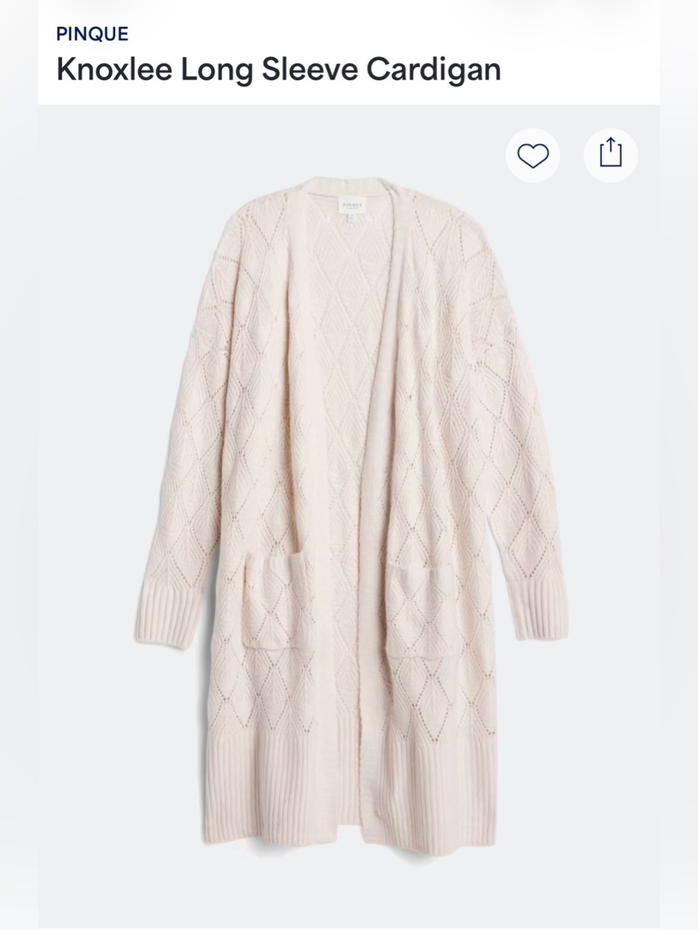 Pinque Knoxlee Cream Open-Front Long Cardigan